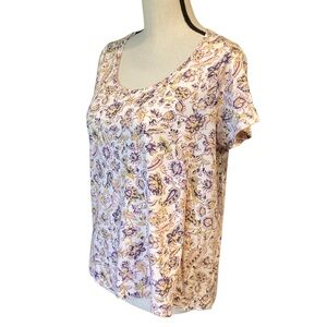 Old Navy Cream Floral Scoop Neck Swim T-Shirt, Medium Style 552577 Hi Low